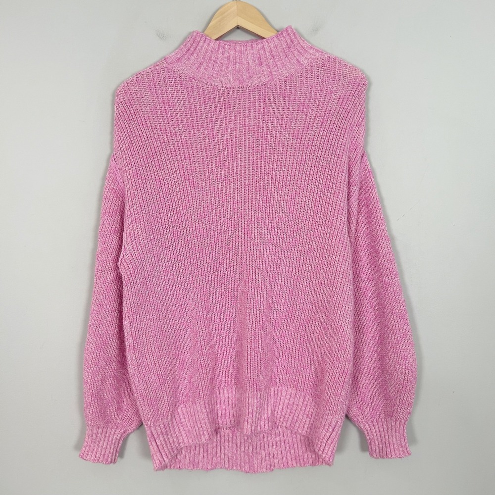 Aerie Sweater Pink Chunky Marled Mock Neck Pullover Size Medium Women's